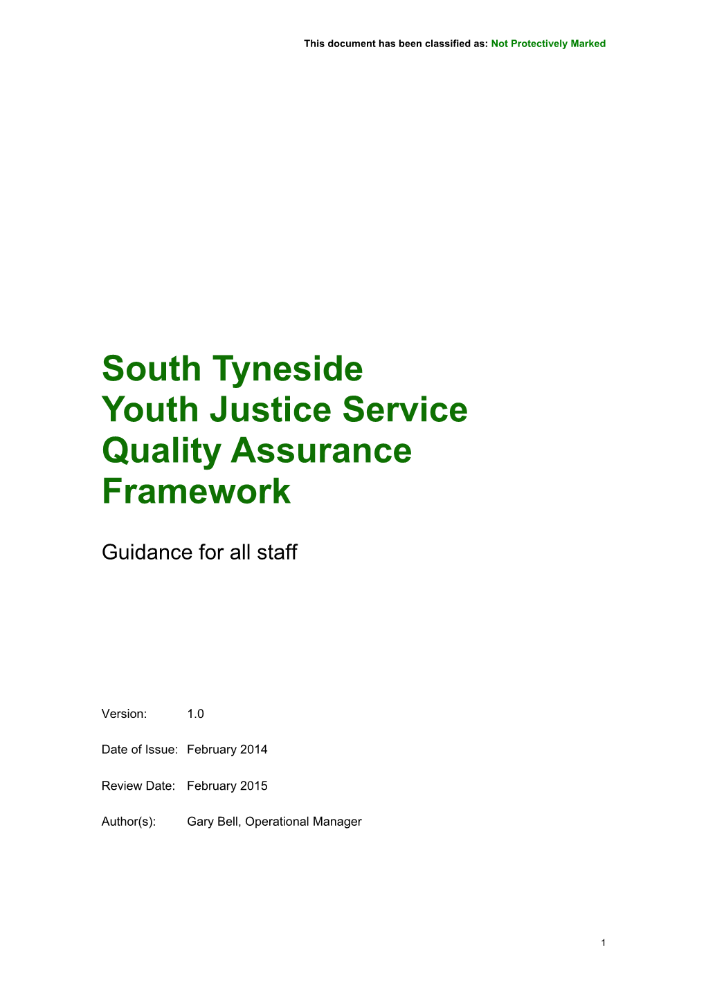 South Tyneside Youth Justice Service Quality Assurance Framework
