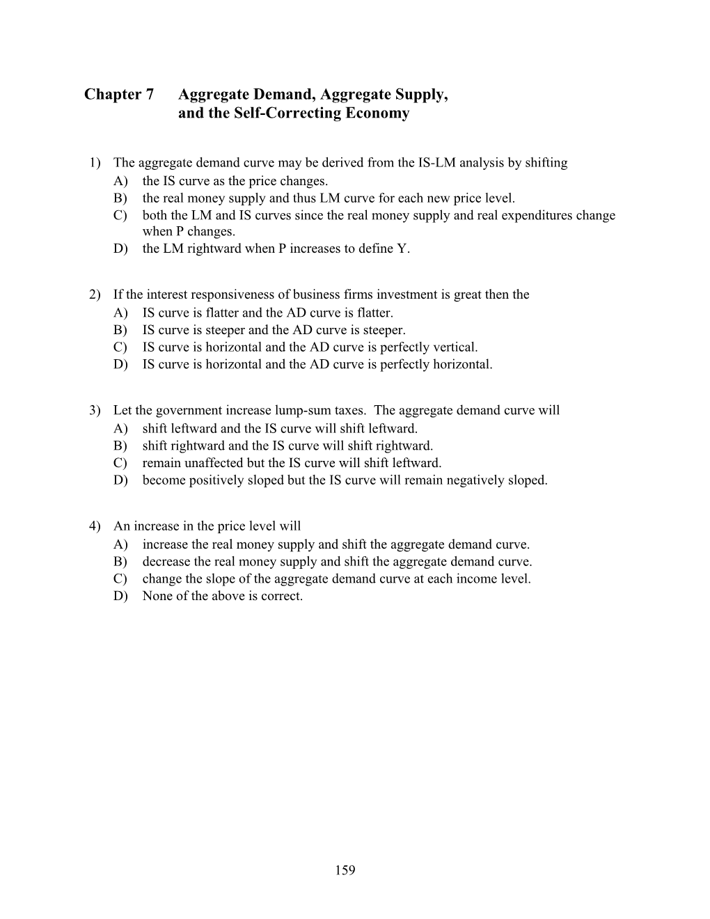 Chapter 7 Aggregate Demand, Aggregate Supply, and the Self-Correcting Economy