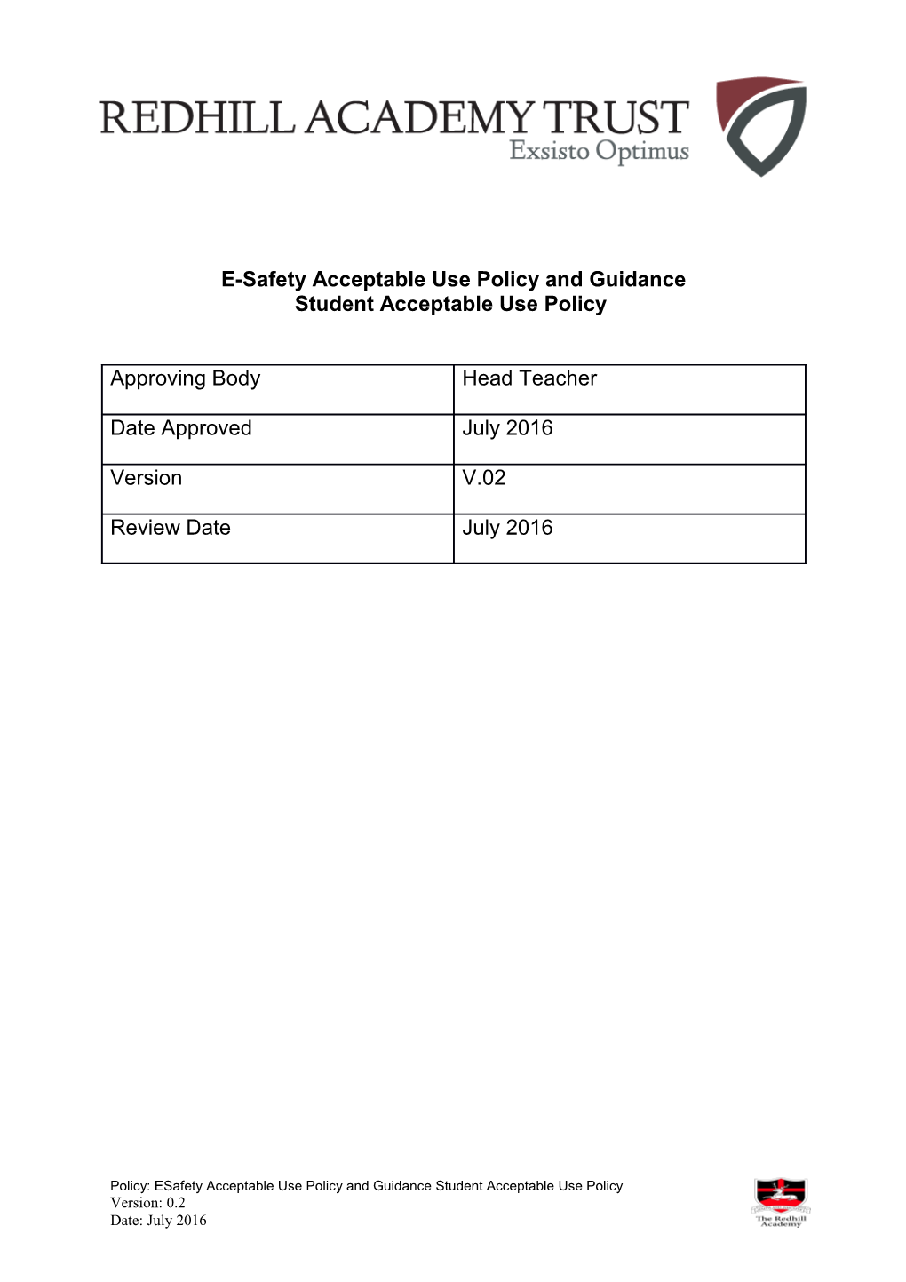 E-Safety Acceptable Use Policy and Guidance