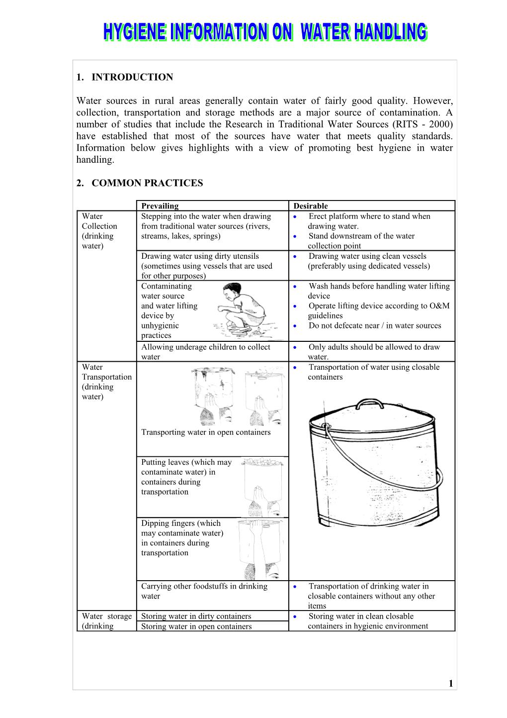 Water Sources in Rural Areas Generally Contain Water of Fairly Good Quality. However