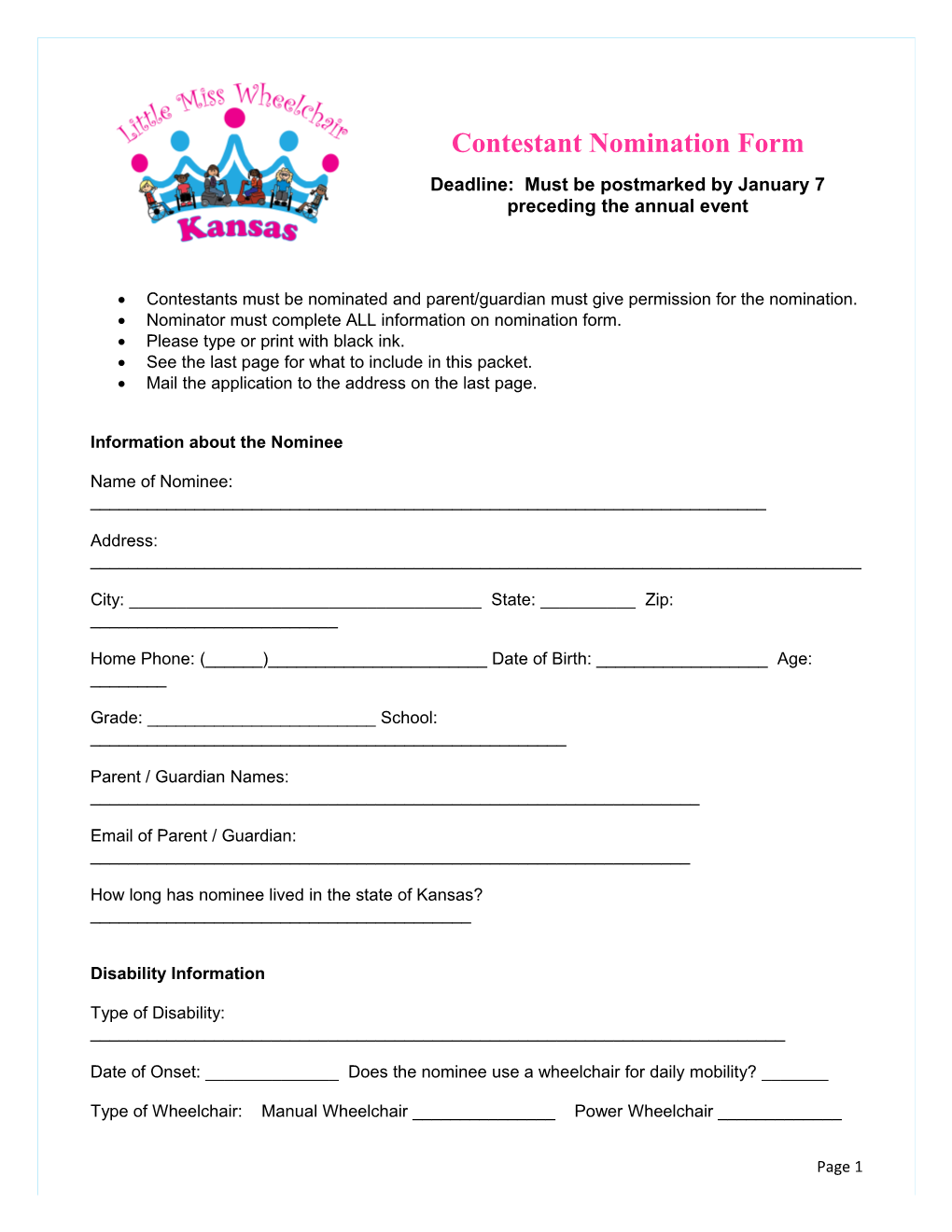 Contestant Nomination Form