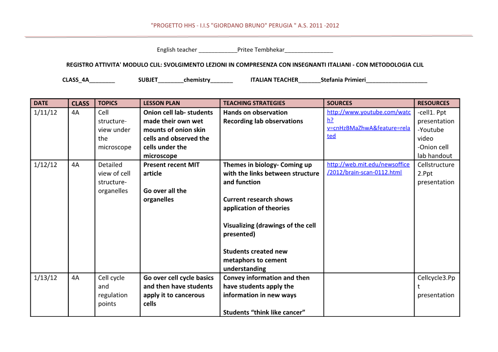 PROGETTO HHS LICEO A.S. 2011-2012