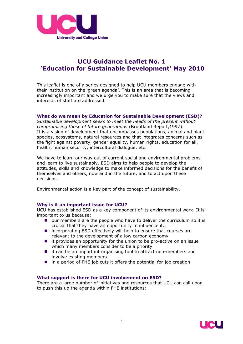 UCU Guidance Education for Sustainable Development
