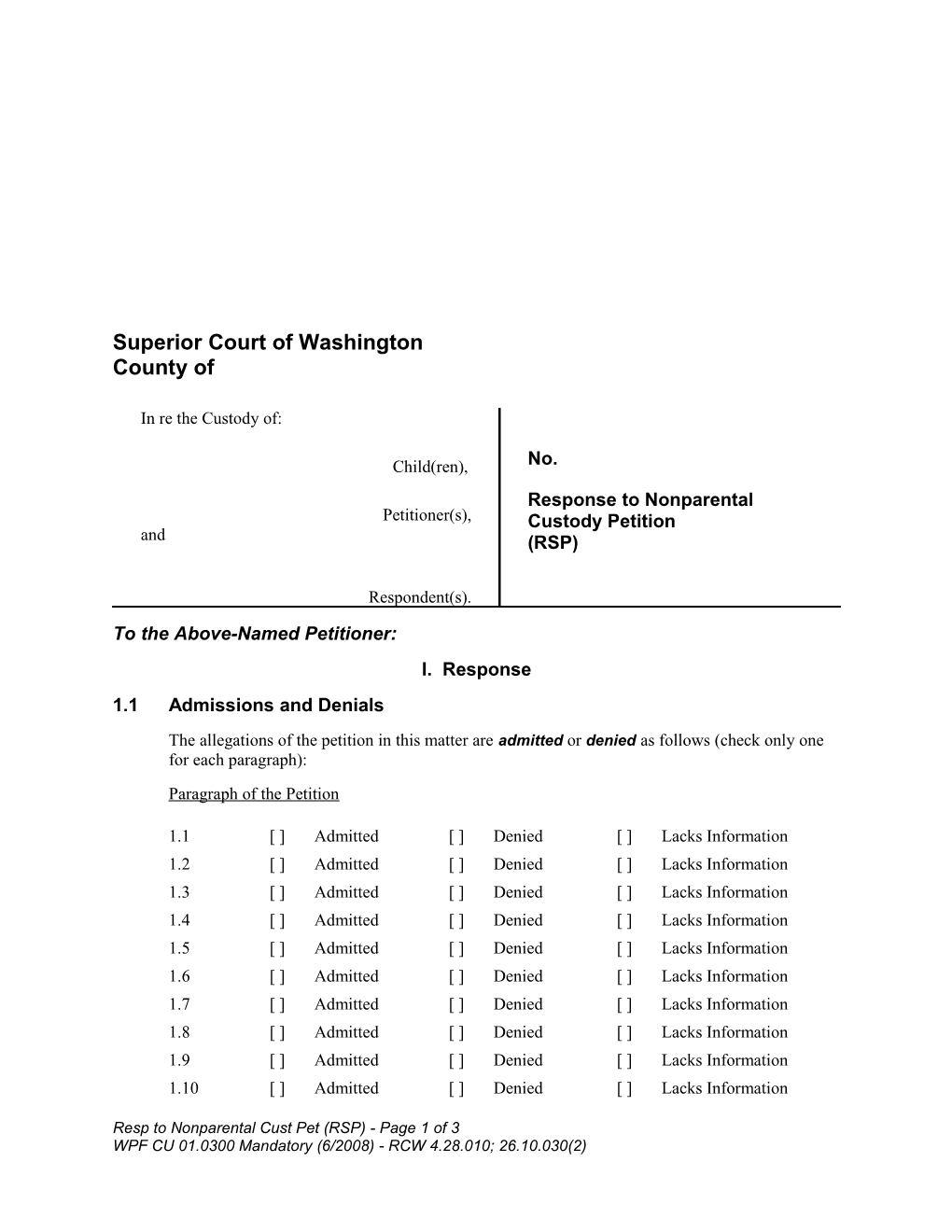 Response to Nonparental Custody Petition