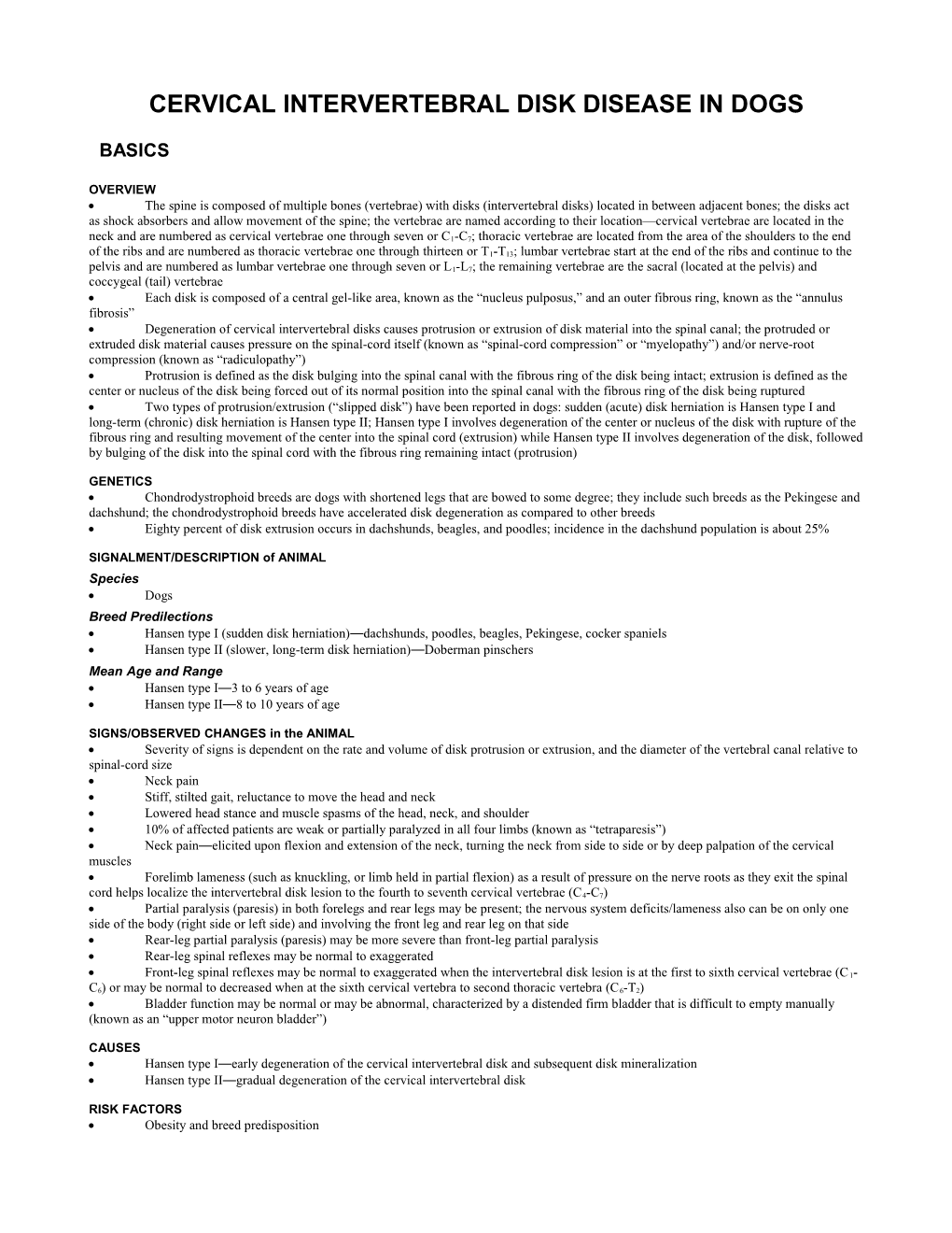 Cervical Intervertebral Disk Disease in Dogs