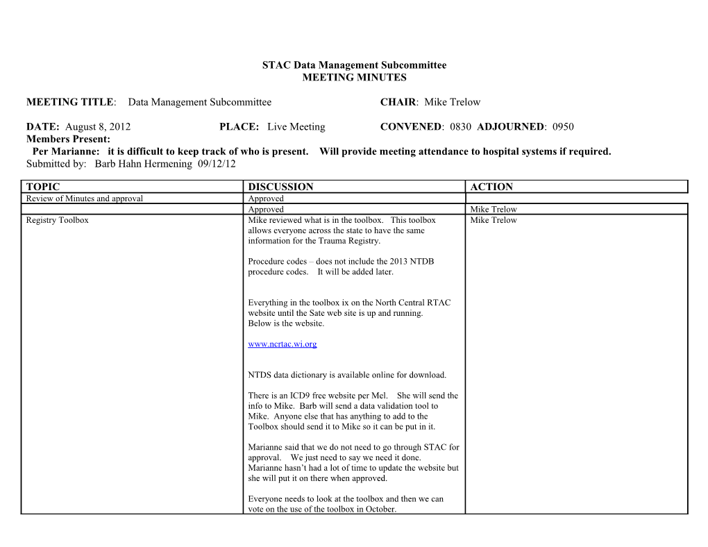 STAC Data Management Subcommittee Meeting Minutes, December 8, 2010