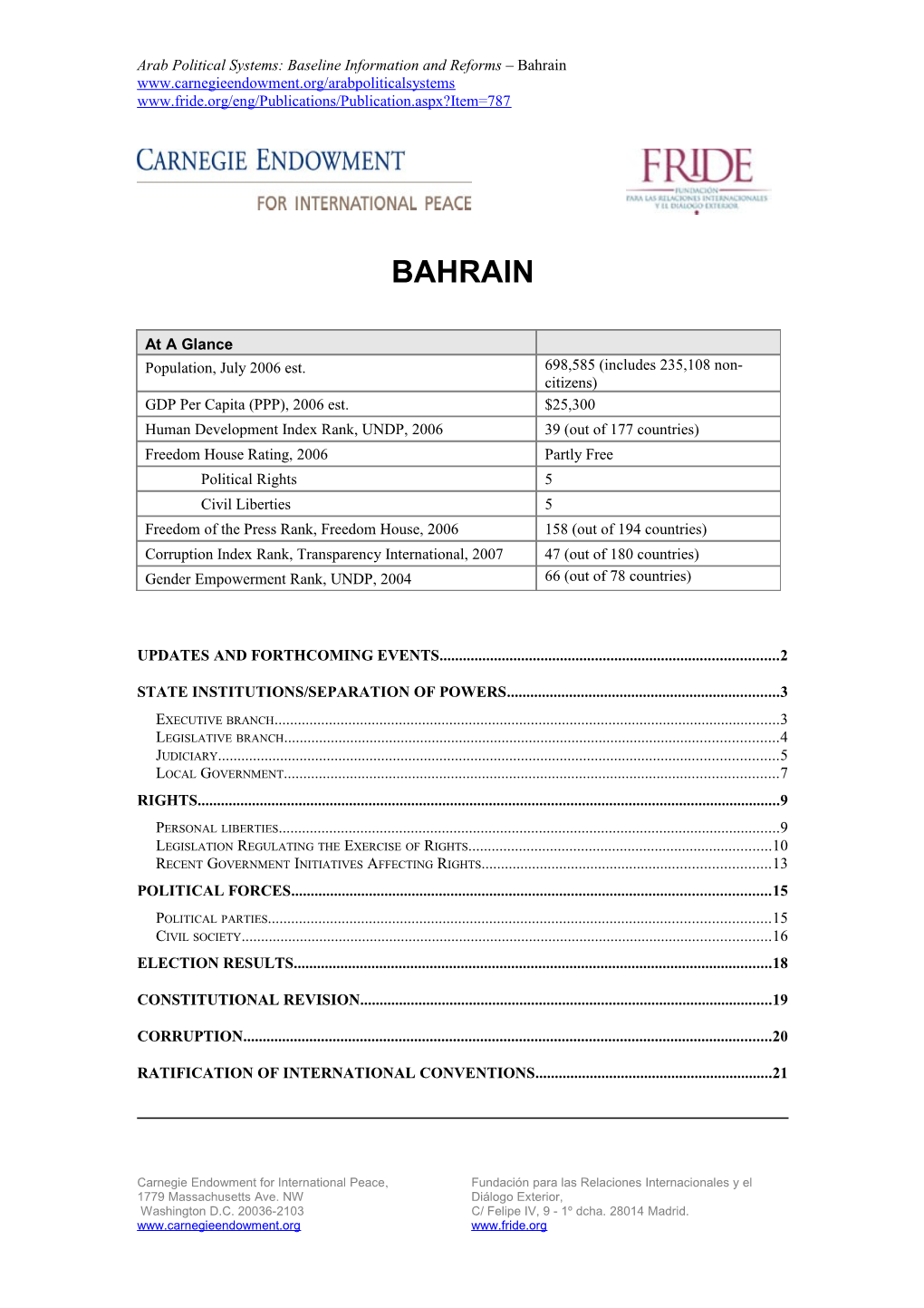 Arab Political Systems: Baseline Information and Reforms Bahrain