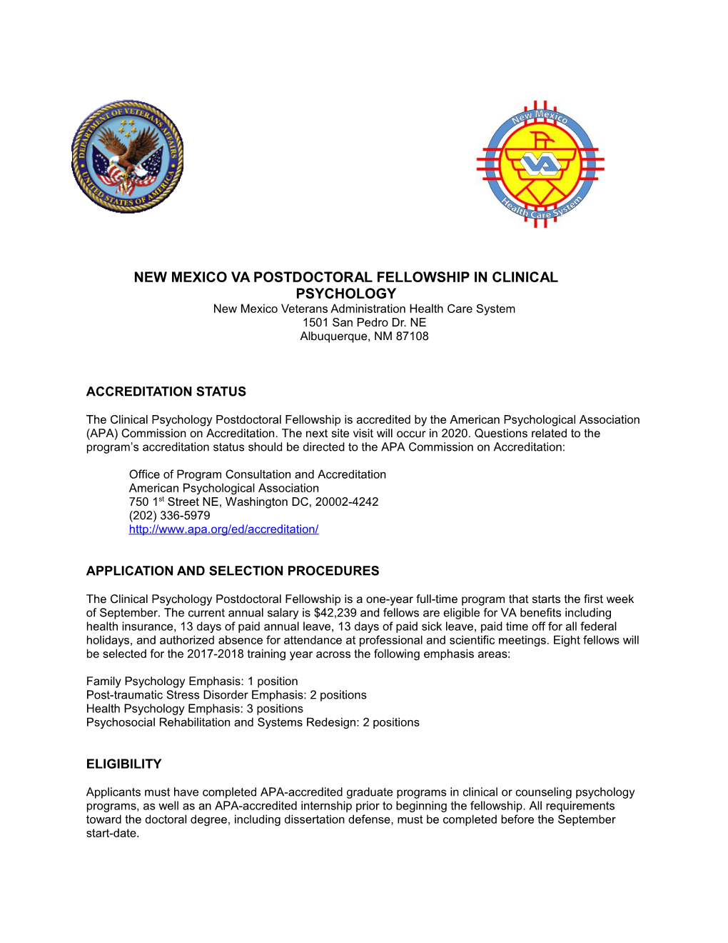 New Mexico VA Postdoctoral Fellowship in Clinical Psychology