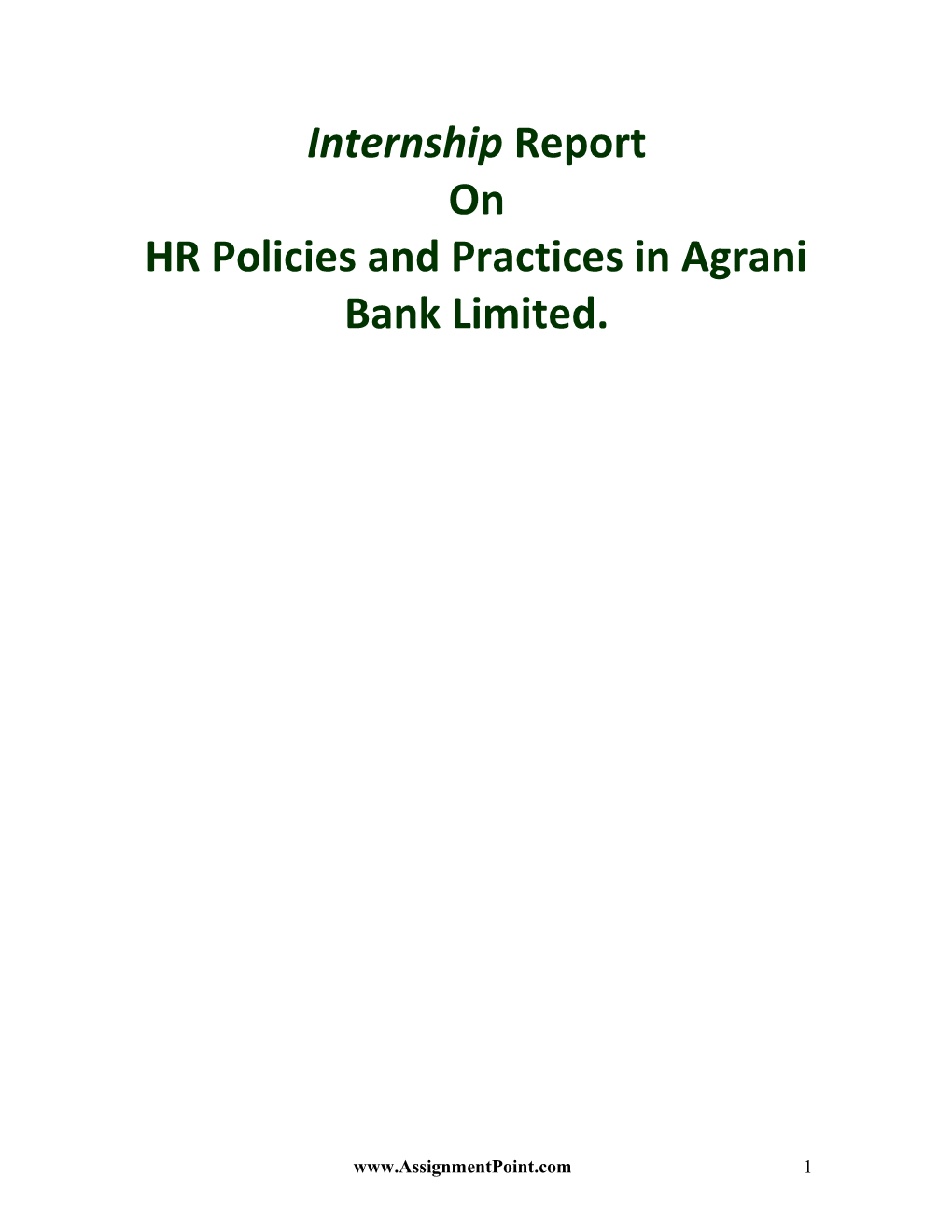 HR Policies and Practices in Agrani Bank Limited