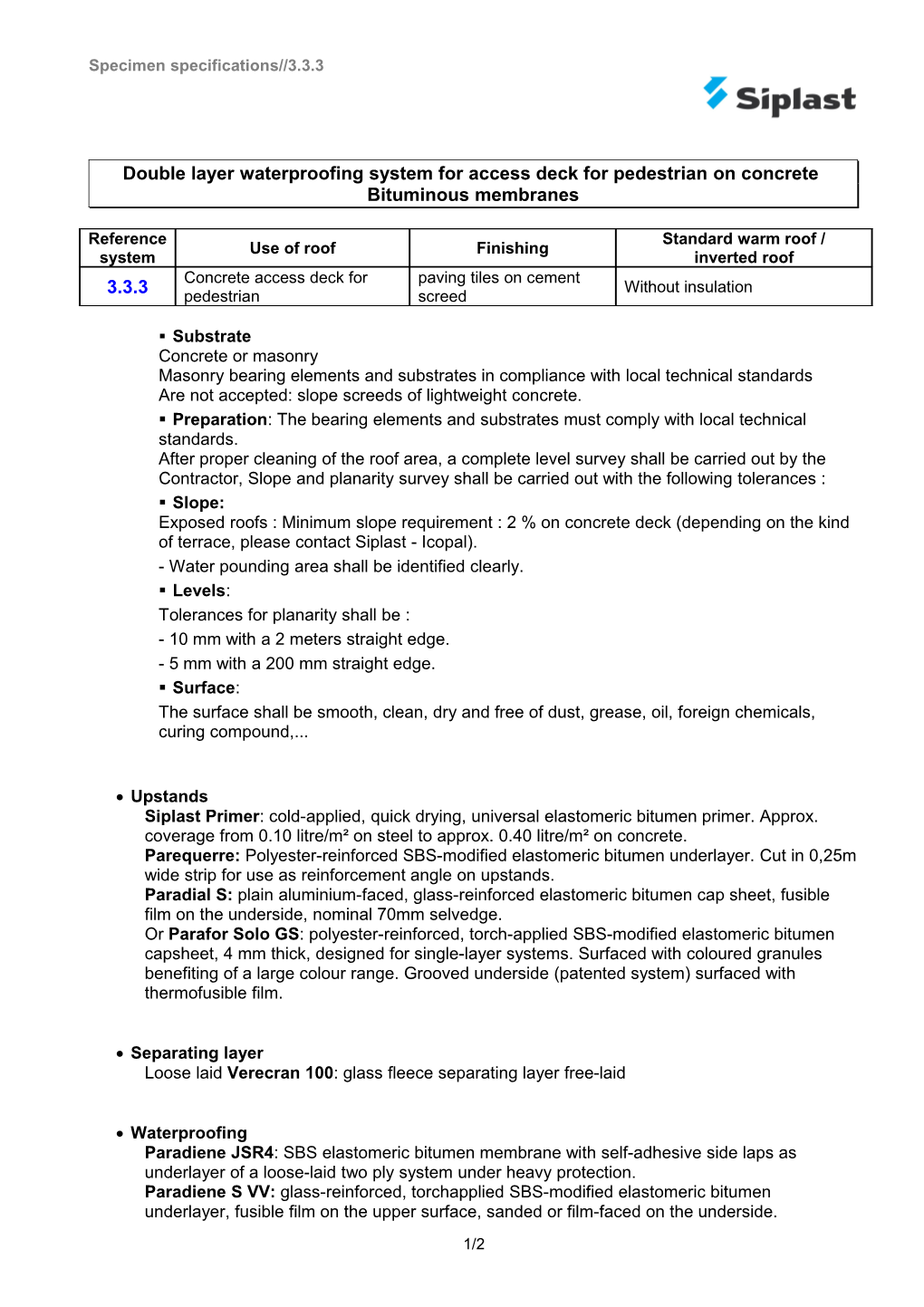 Specimen Specifications 3.3.3