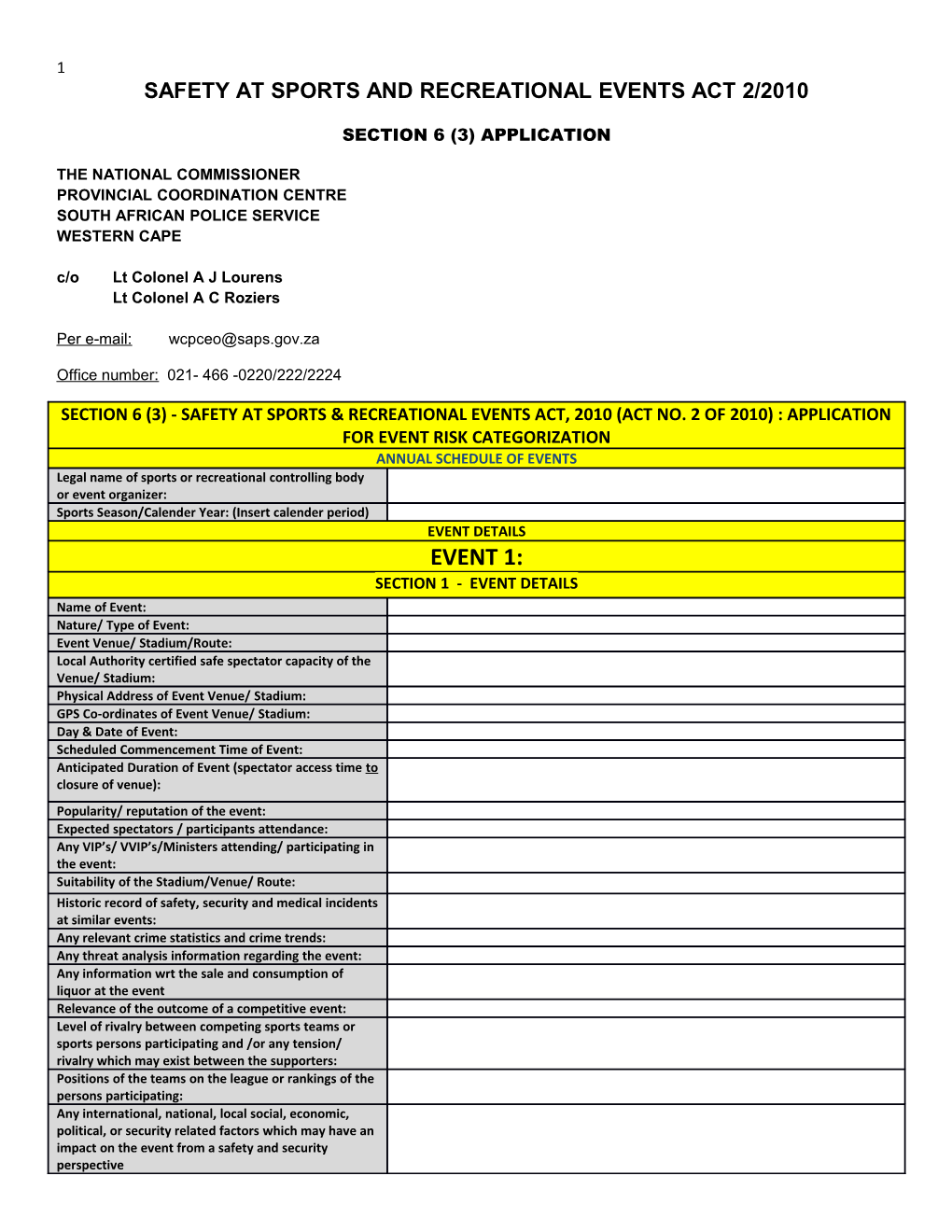 Safety at Sports and Recreational Events Act 2/2010