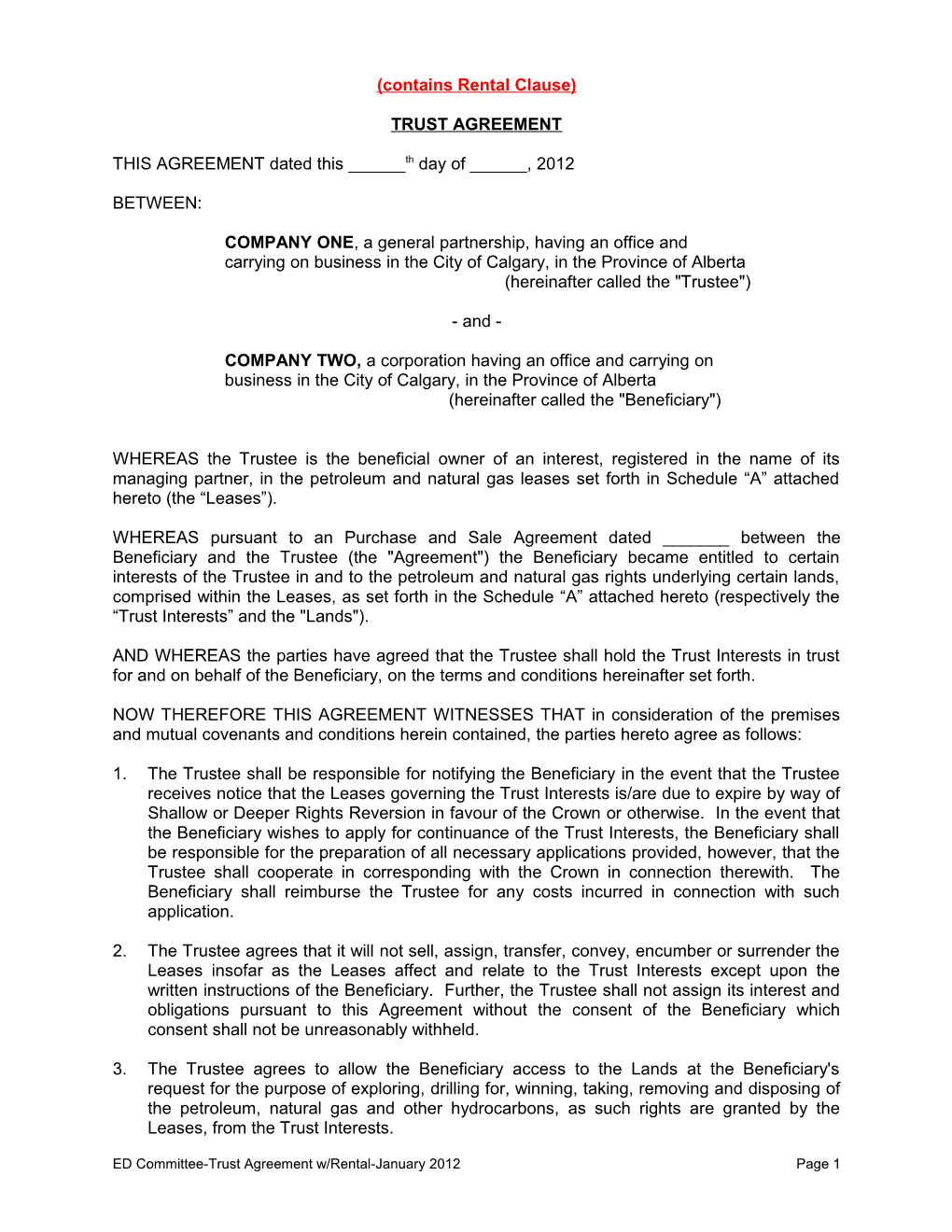 Declaration of Trust Agreement Form