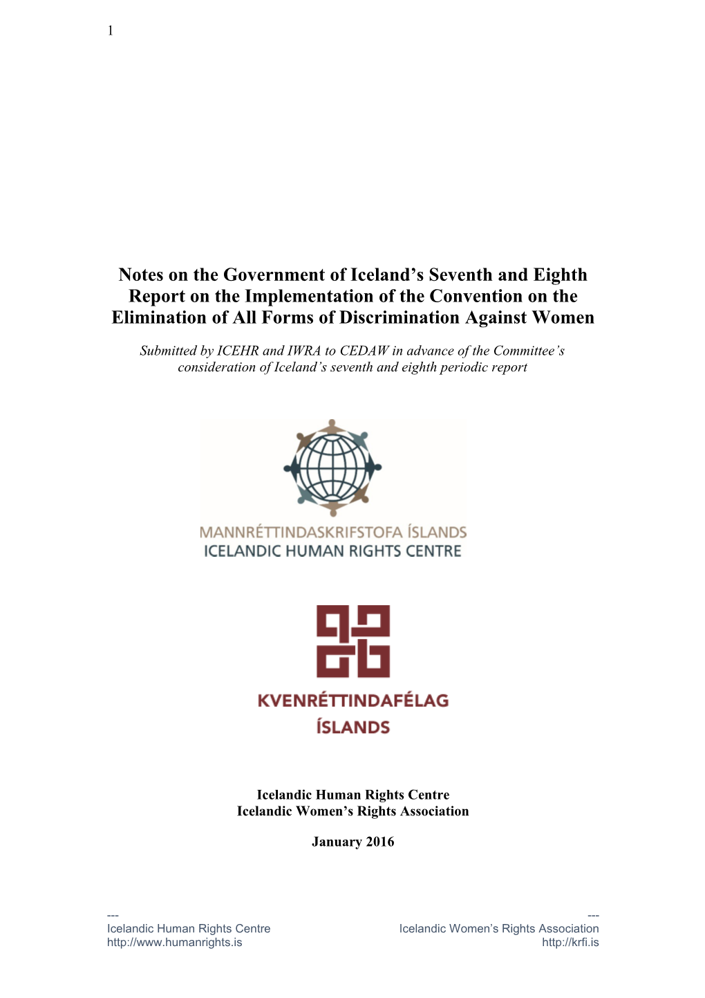Notes on the Government of Iceland S Seventh and Eighth Report on the Implementation Of