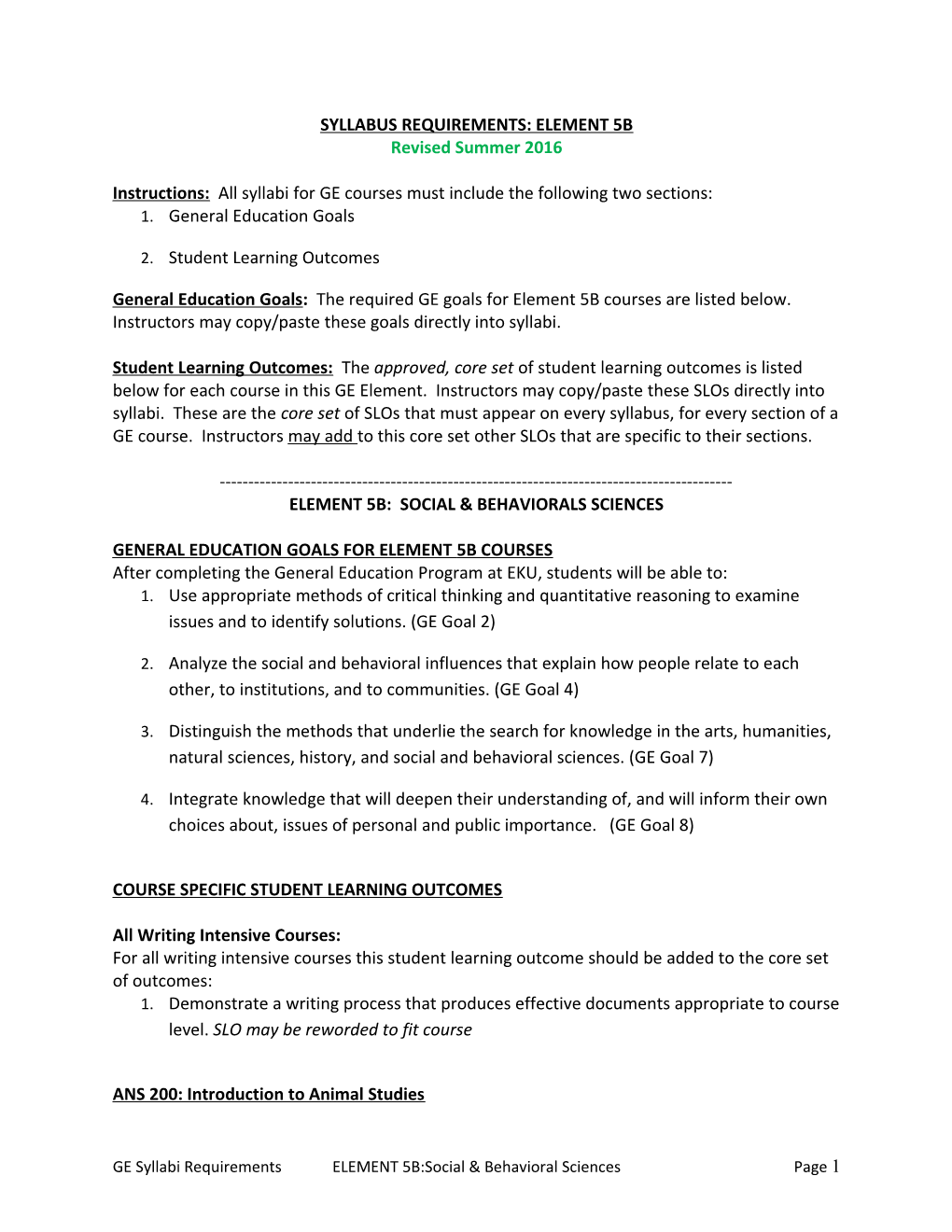 Syllabus Requirements: Element 5B