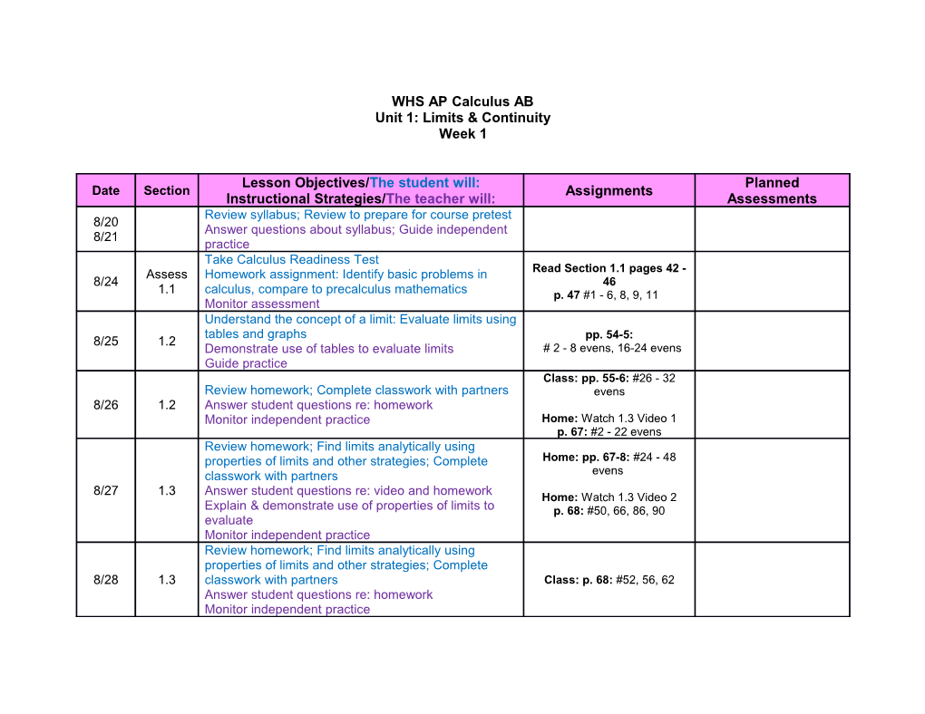 WHS Precalculus Honors