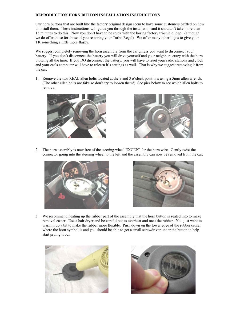 Reproduction Horn Button Installation Instructions