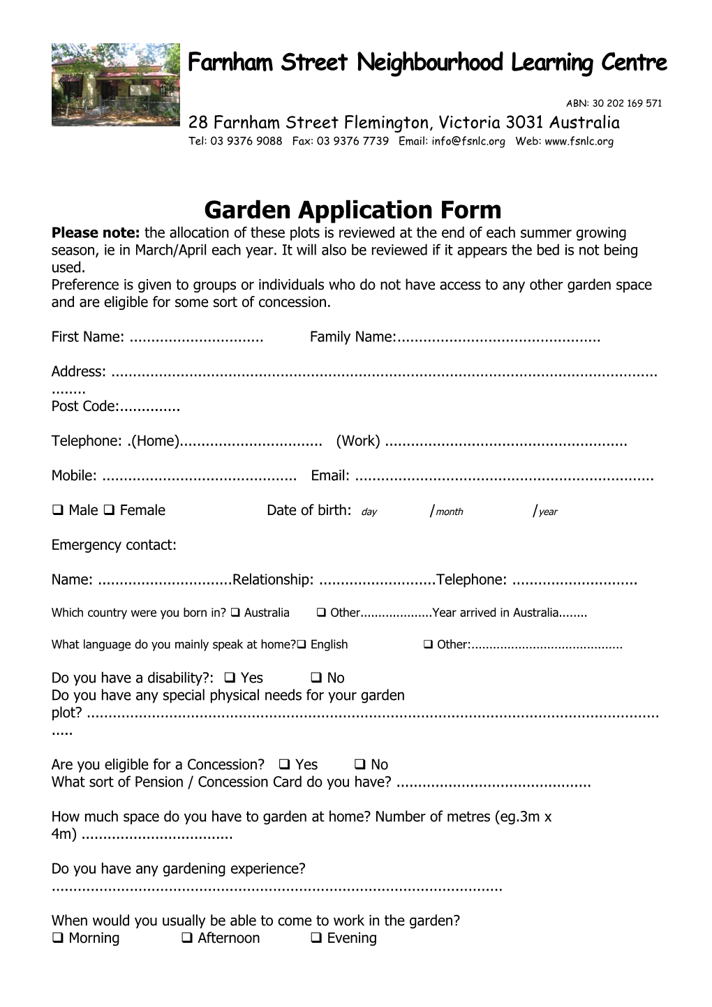 Student Enrolment Form 2008