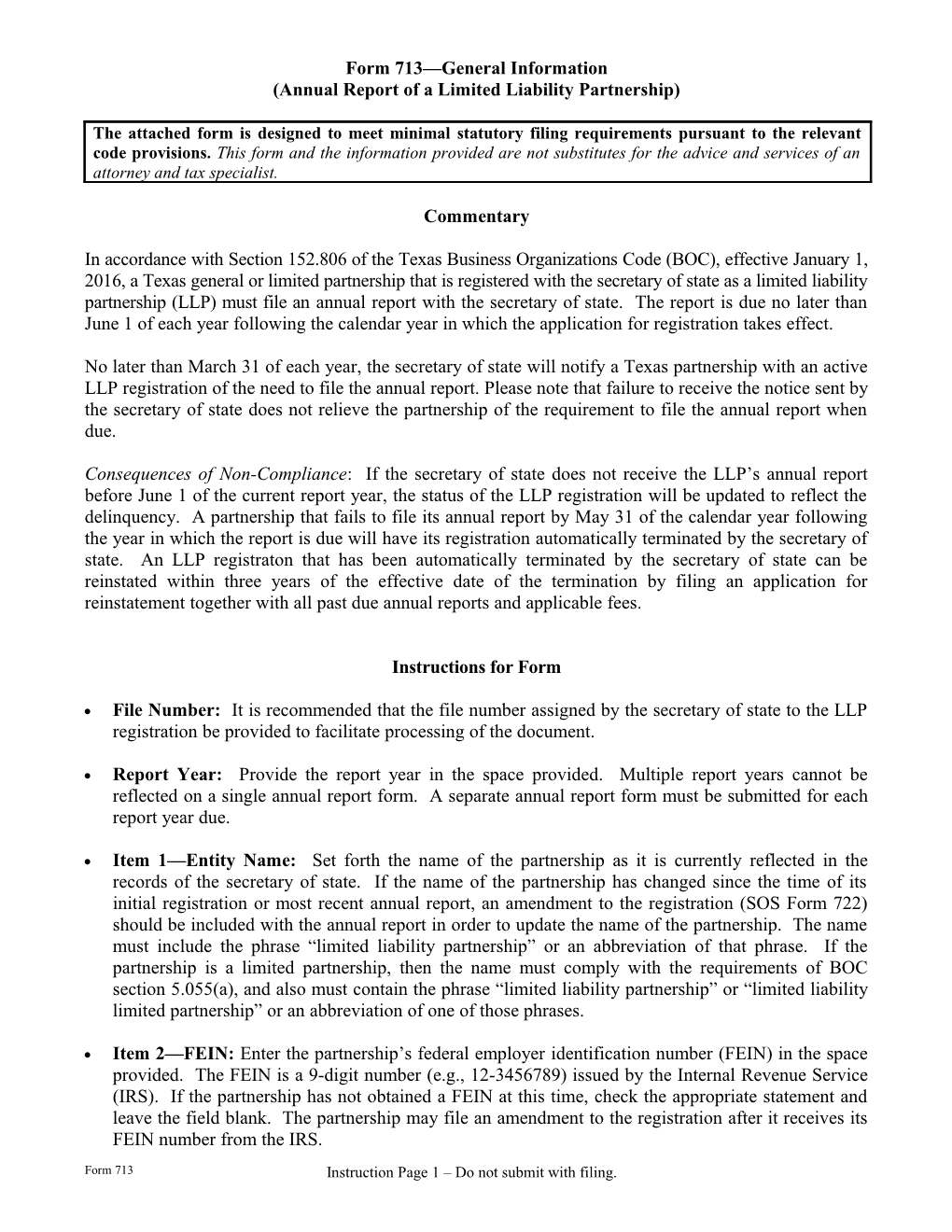 Form 713-LLP Annual Report