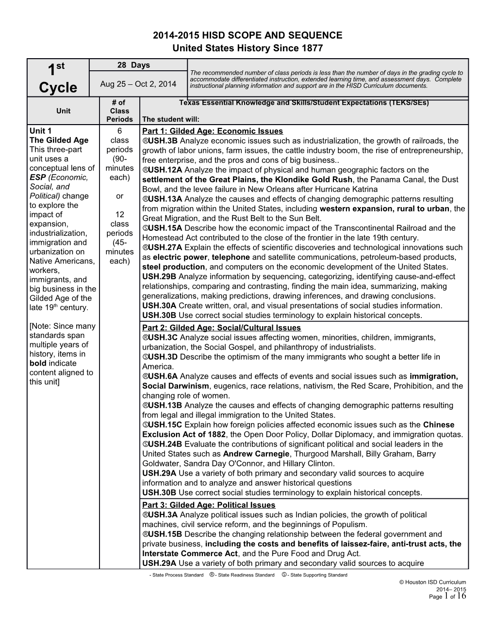 Scope and Sequence - HISD Curriculum 2011-2012