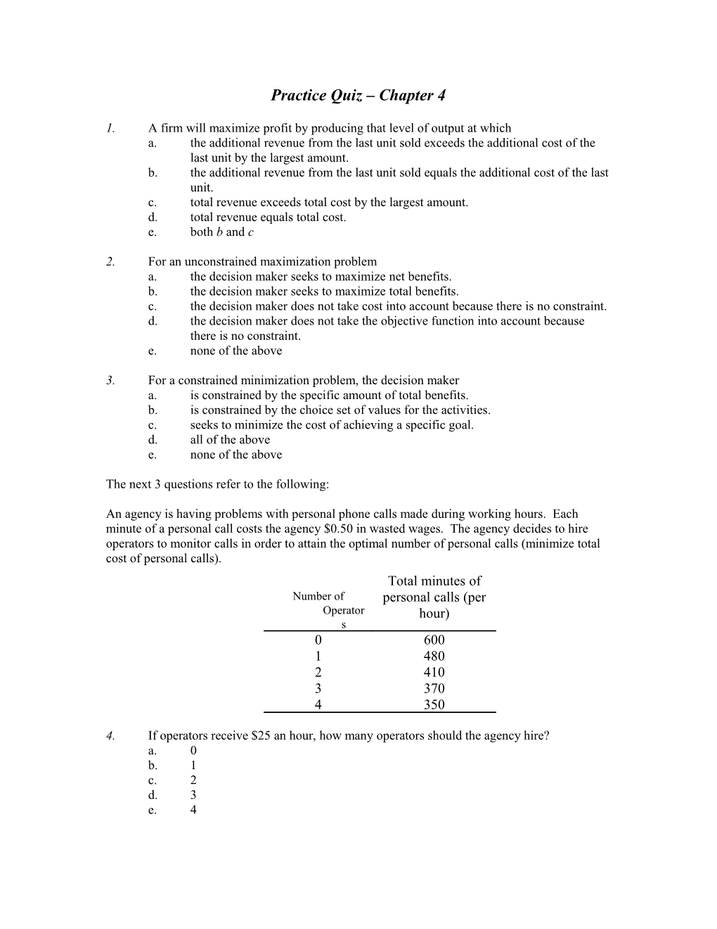 Practice Quiz Chapter 4