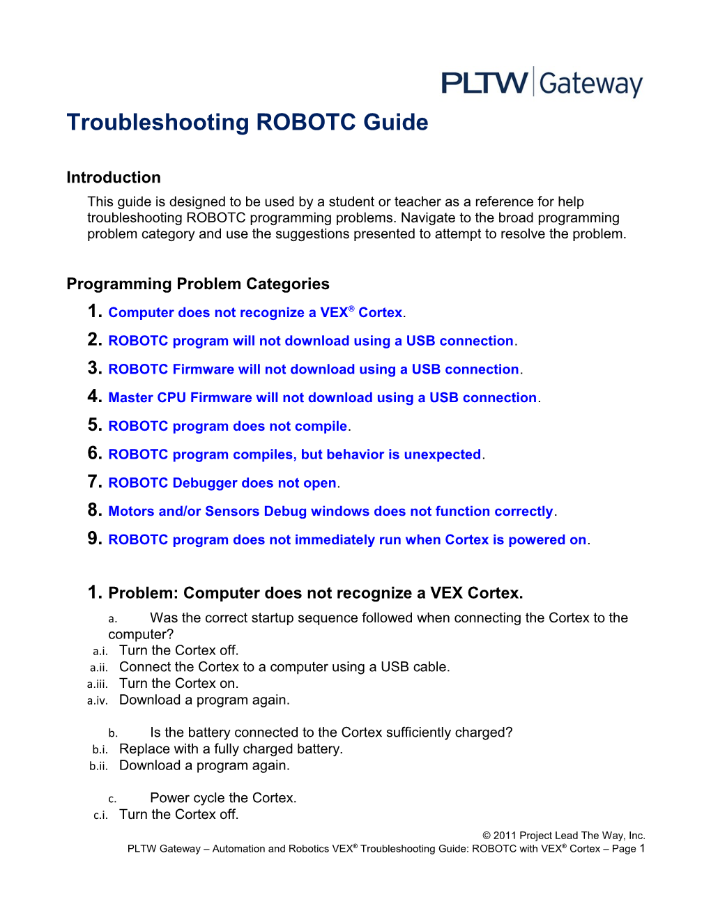 Troubleshooting Guide ROBOTC with VEX Cortex