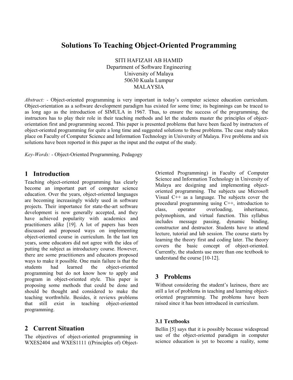 Solutions to Teaching Object-Oriented Programming