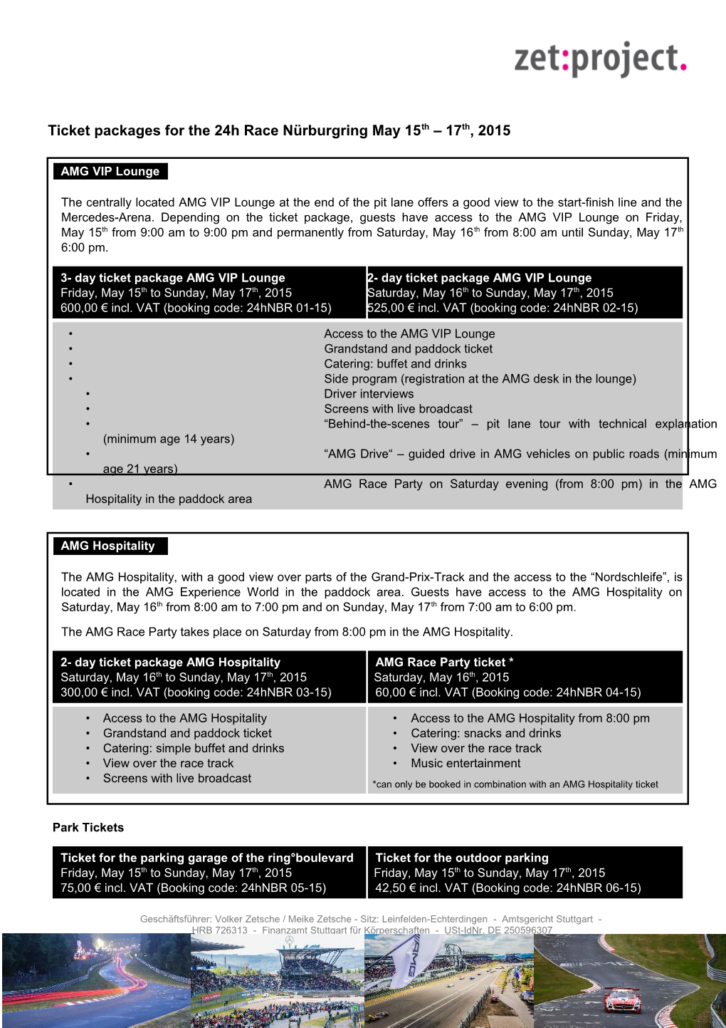 Ticket Packages for the 24H Race Nürburgring May 15Th 17Th, 2015