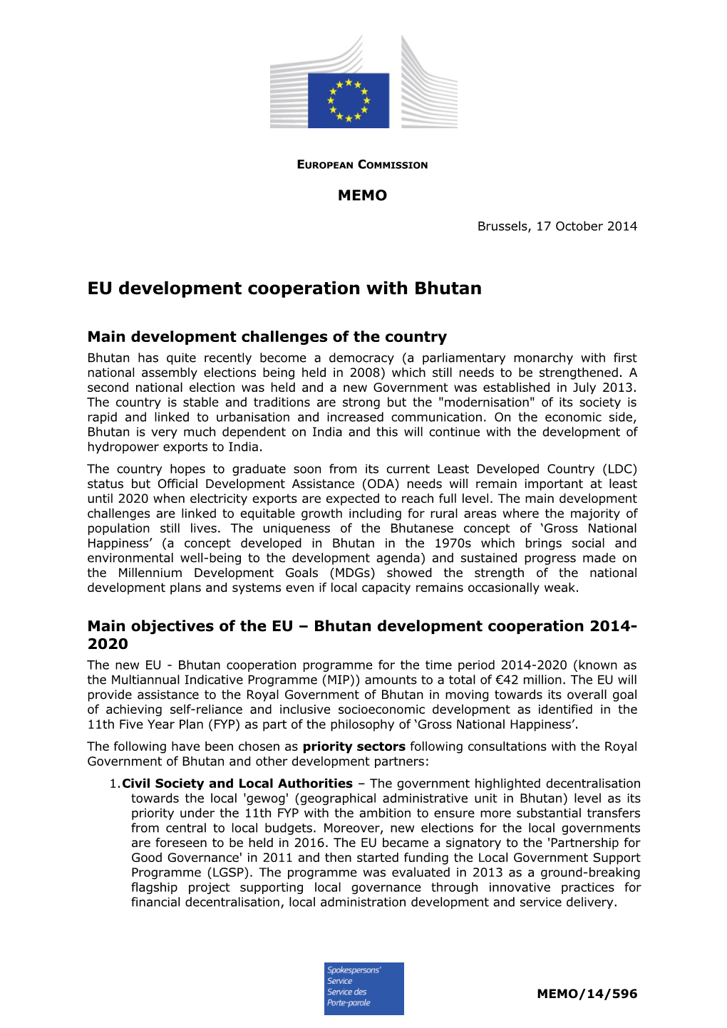 EU Development Cooperation with Bhutan