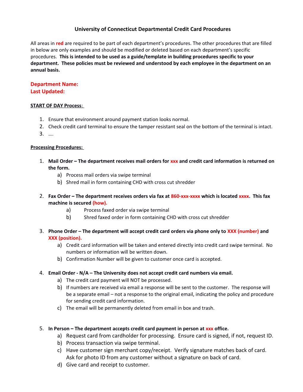 University of Connecticut Departmental Credit Card Procedures