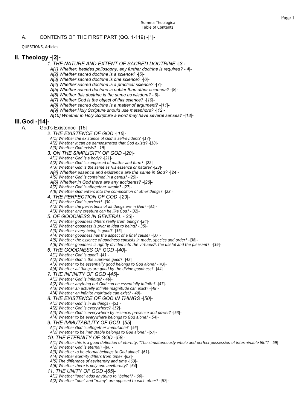 A.Contents of the First Part (Qq. 1-119) - 1