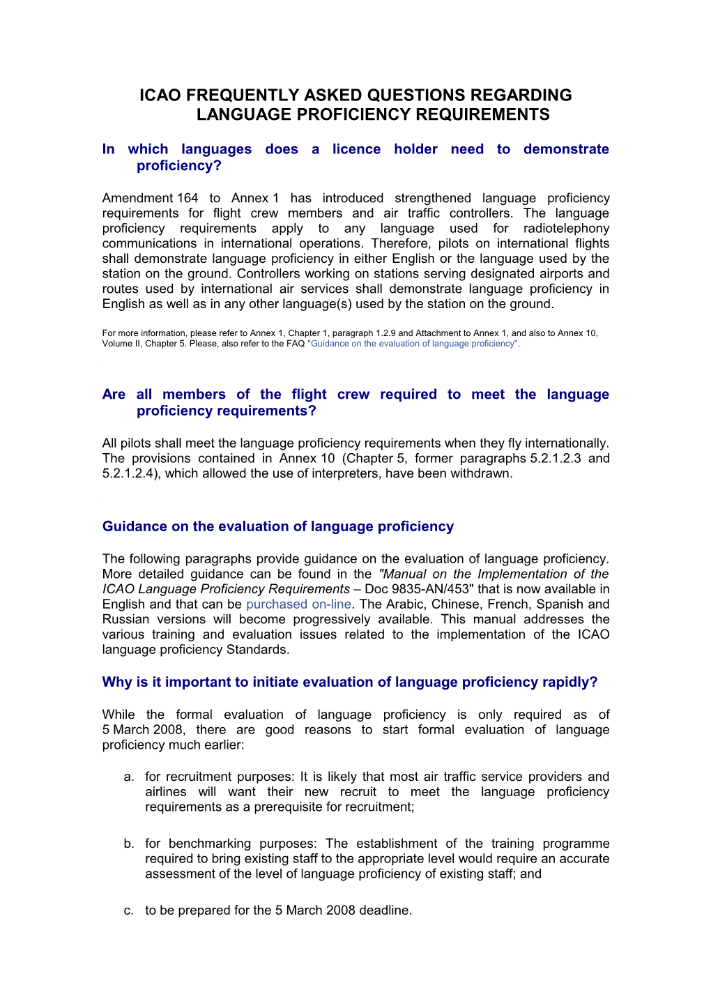 Icao Frequently Asked Questions Regarding Language Proficiency Requirements