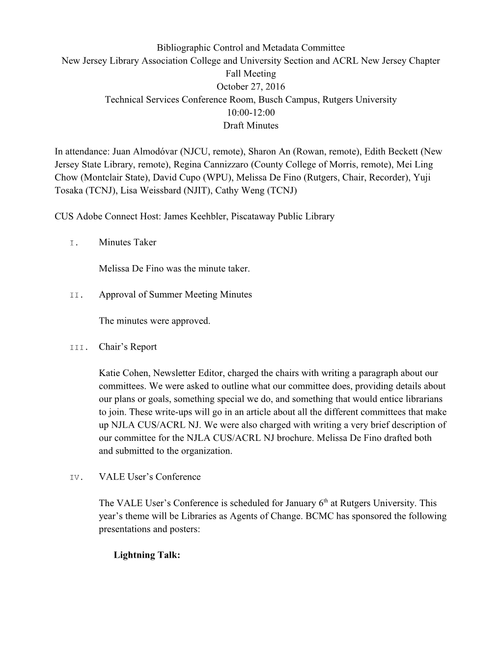 Bibliographic Control and Metadata Committee