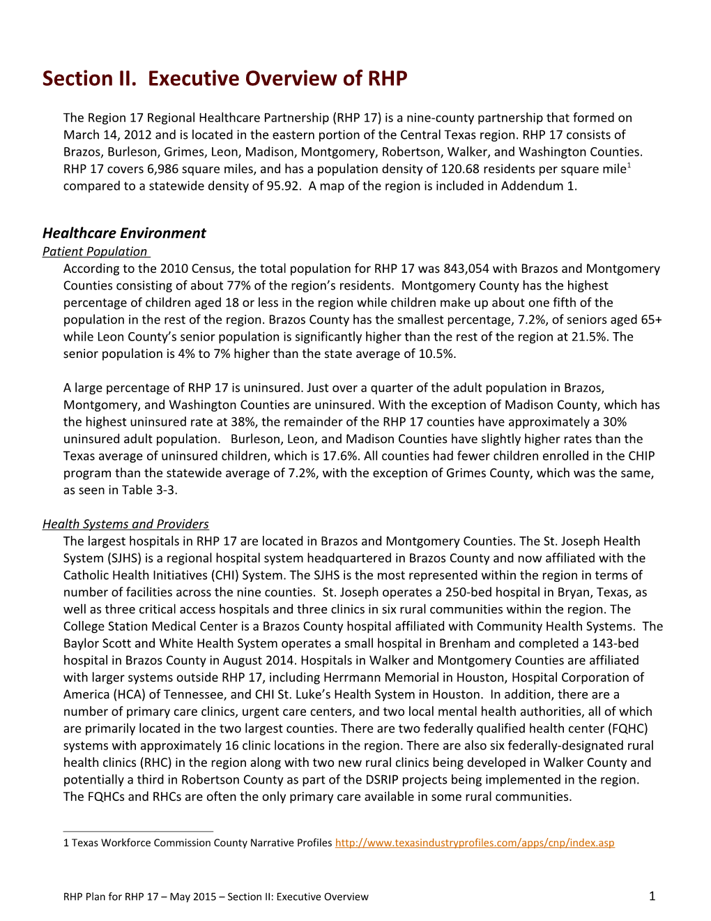 Section II. Executive Overview of RHP