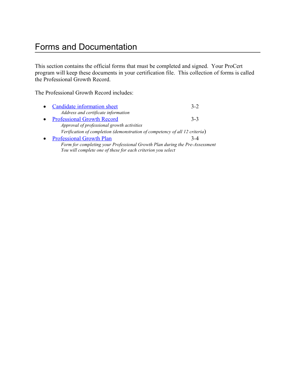 Forms and Documentation (Professional Growth Record)