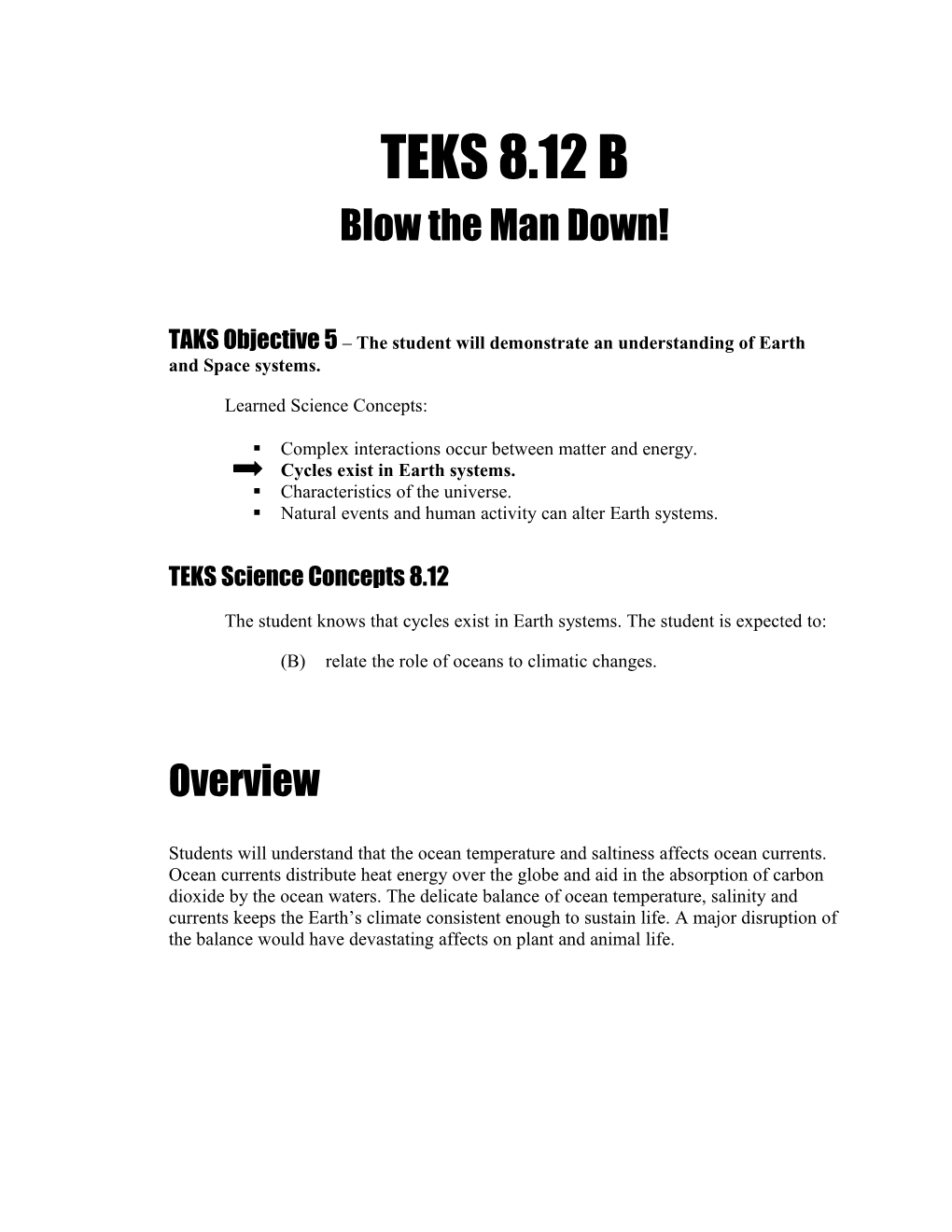 TAKS Objective 5 the Student Will Demonstrate an Understanding of Earth and Space Systems