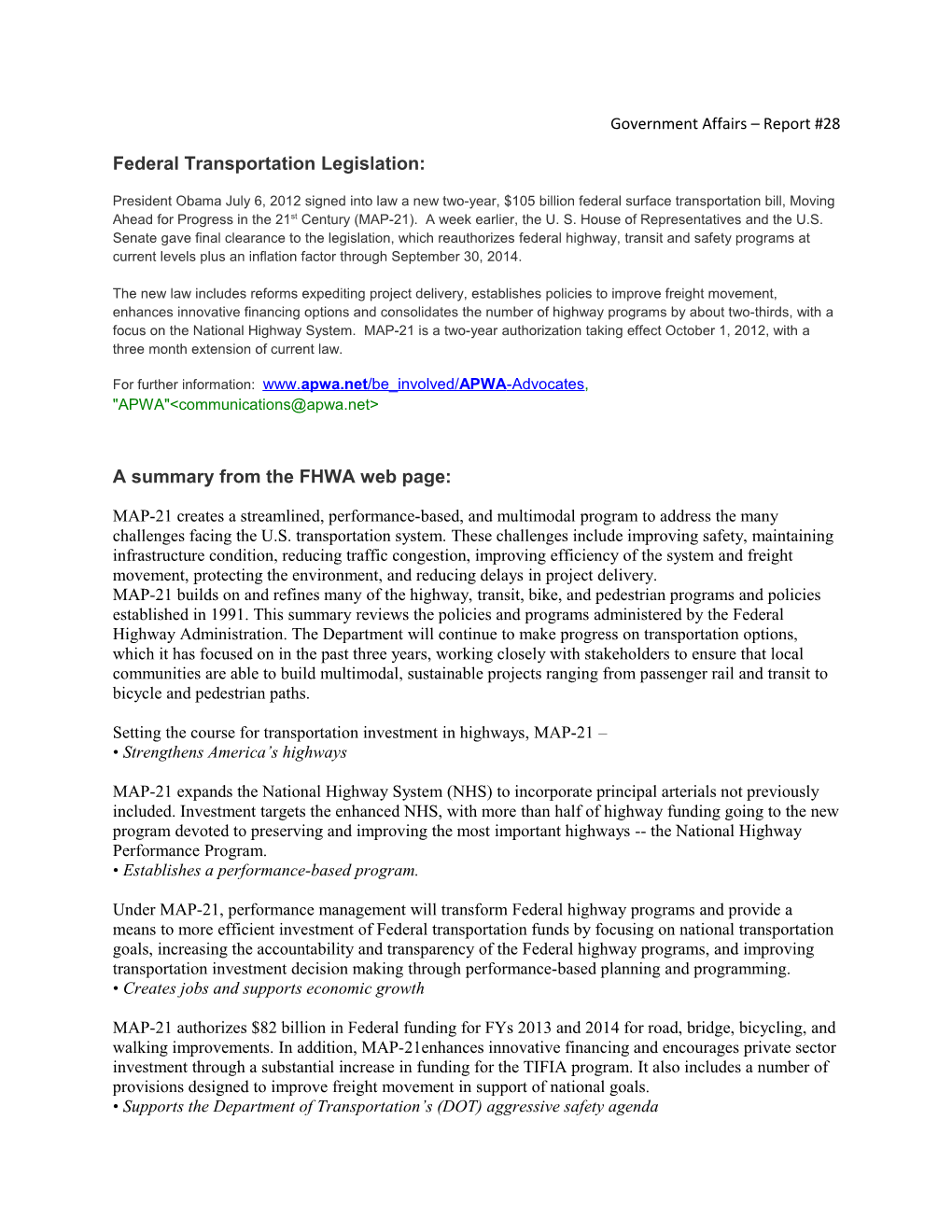 Federal Transportation Legislation