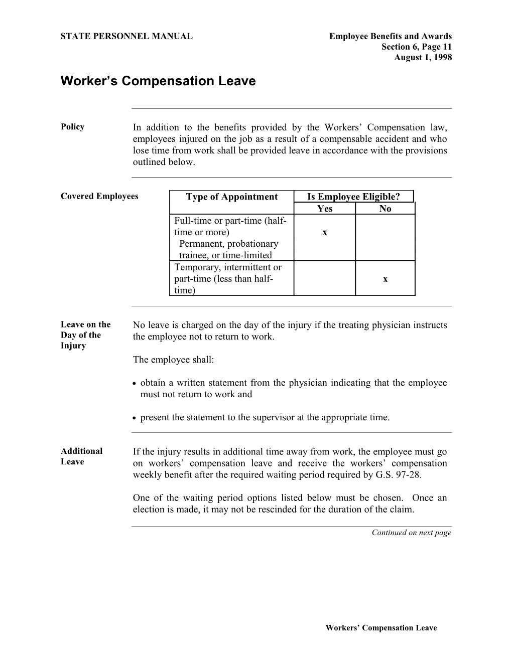 Worker S Compensation Leave