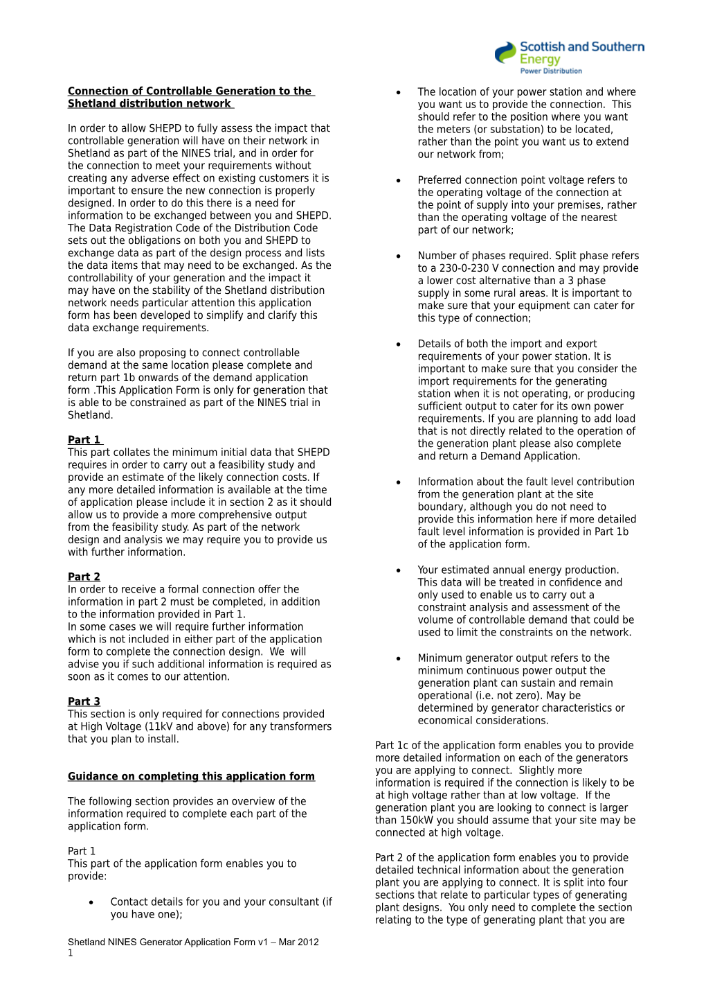 Connection of Generation Plant to Distribution Networks