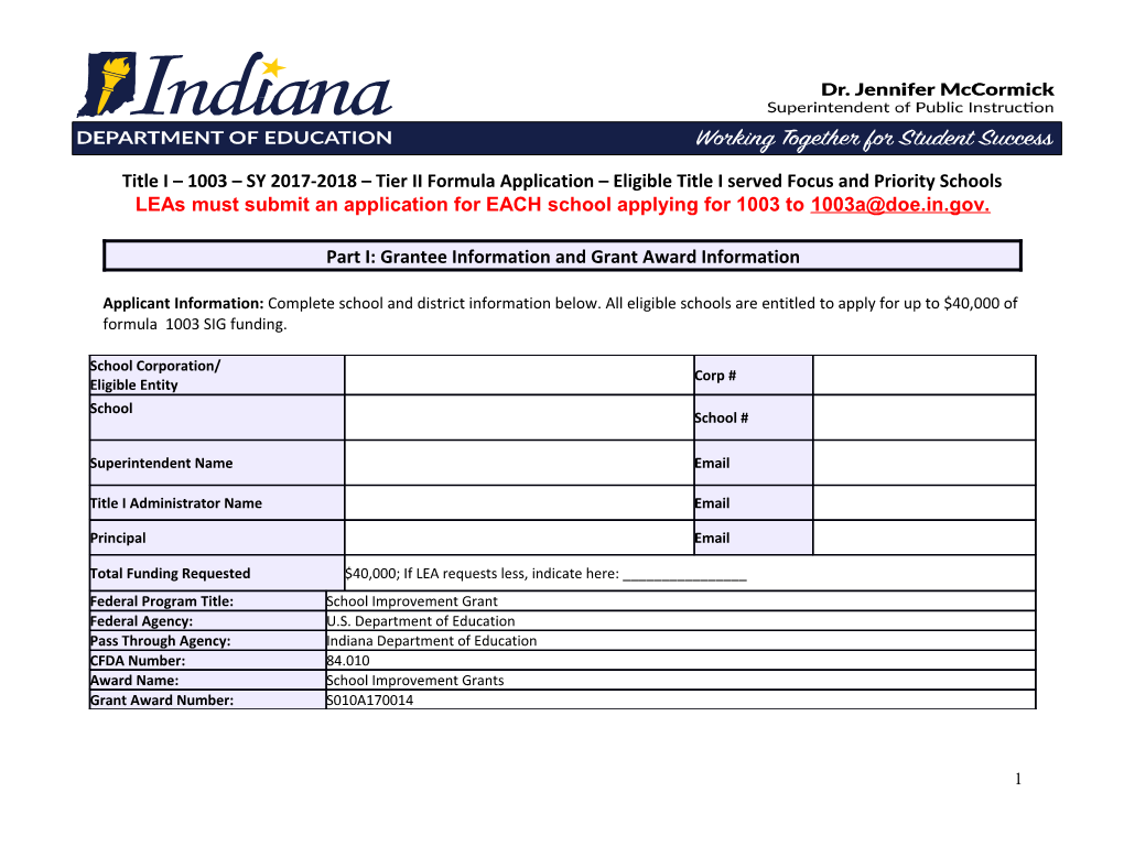 Title I 1003 SY 2017-2018 Tier Iiformula Application Eligible Title I Served Focus And