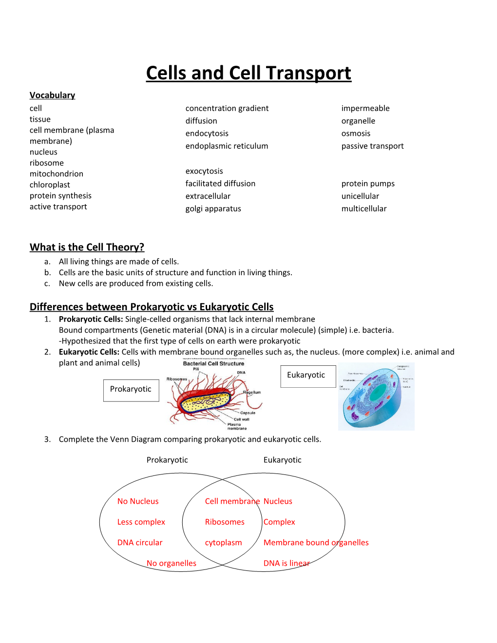 Cells and Cell Transport