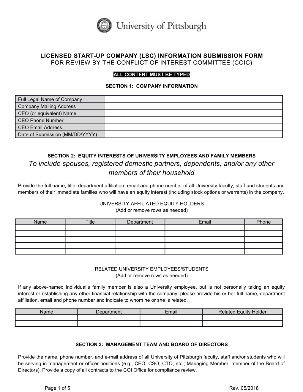 Information Submission Form