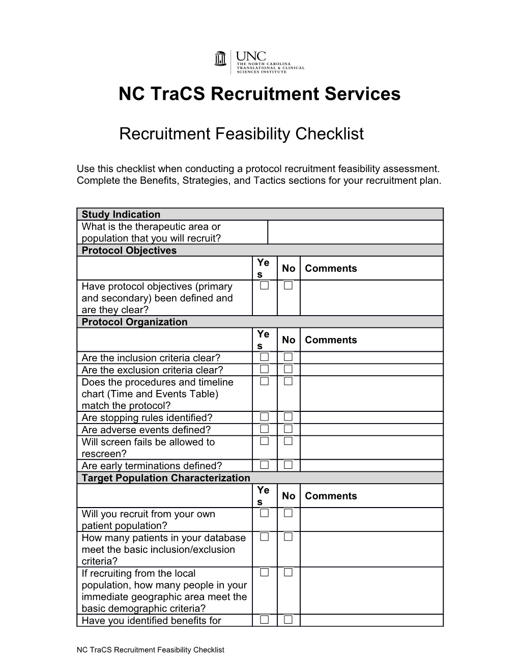 Protocol Recruitment Feasibility Assessment Checklist