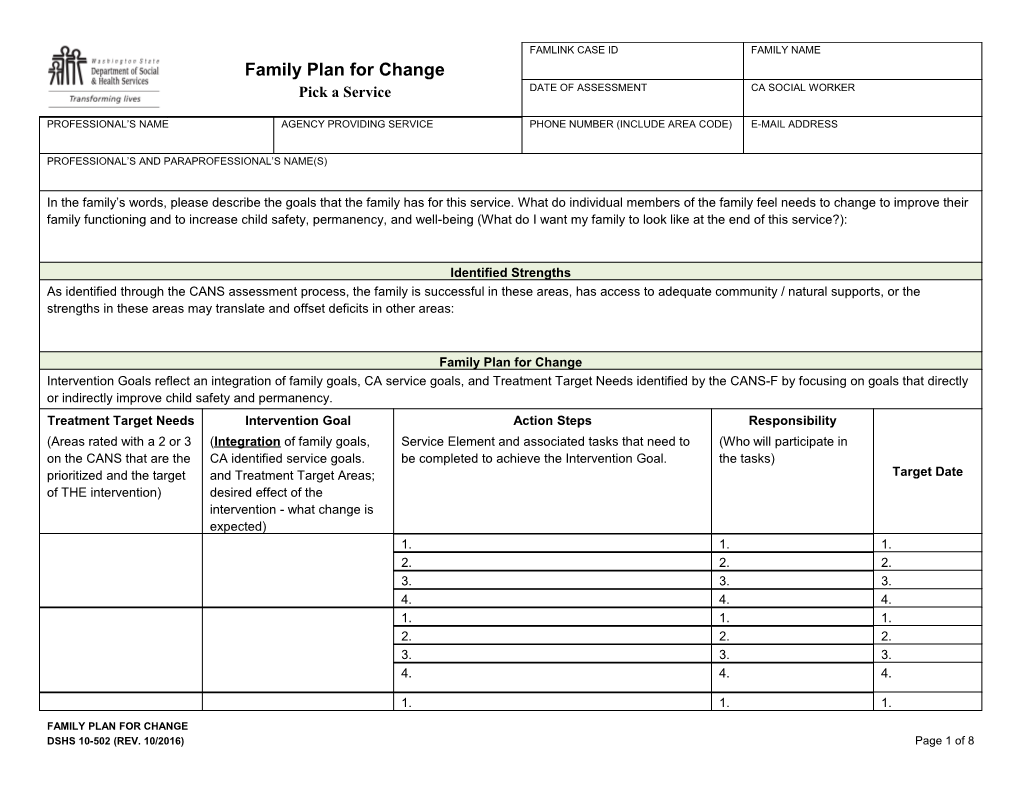 Family Plan for Change