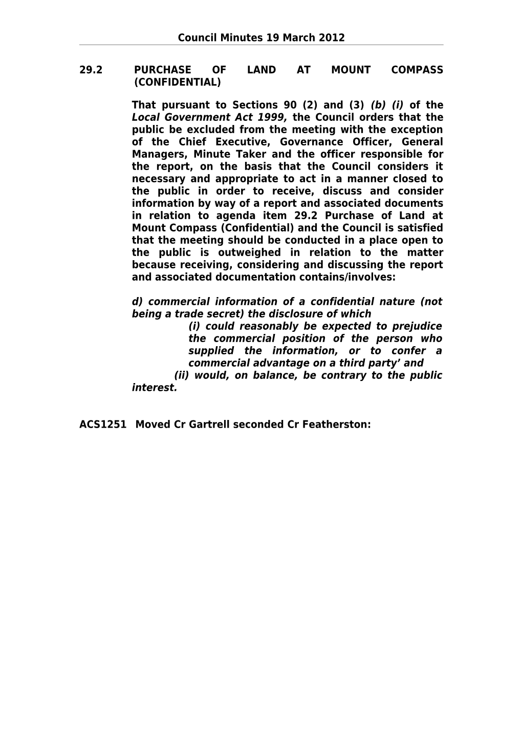 29.2Purchase of Land at Mount Compass (Confidential)