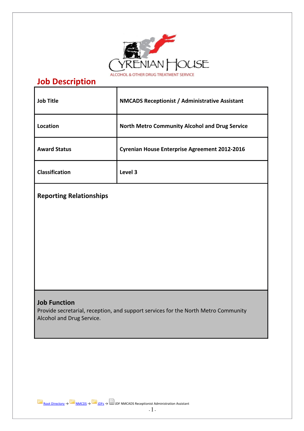 NMCADS Receptionist / Administrative Assistant