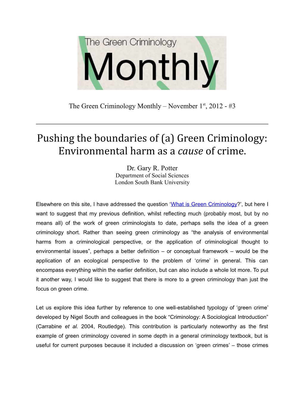 Pushing the Boundaries of (A) Green Criminology