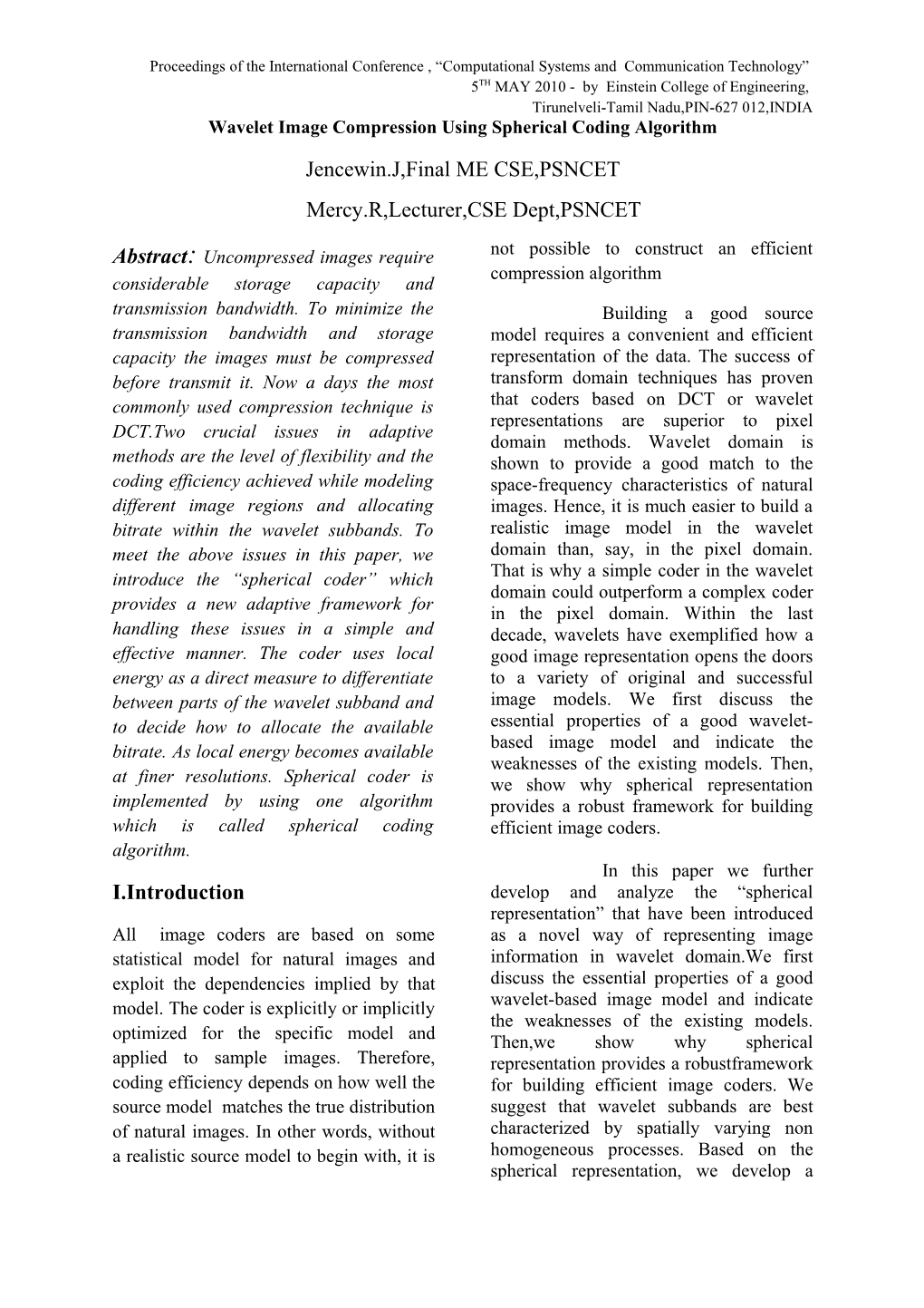 Wavelet Image Compression Using Spherical Coding Algorithm