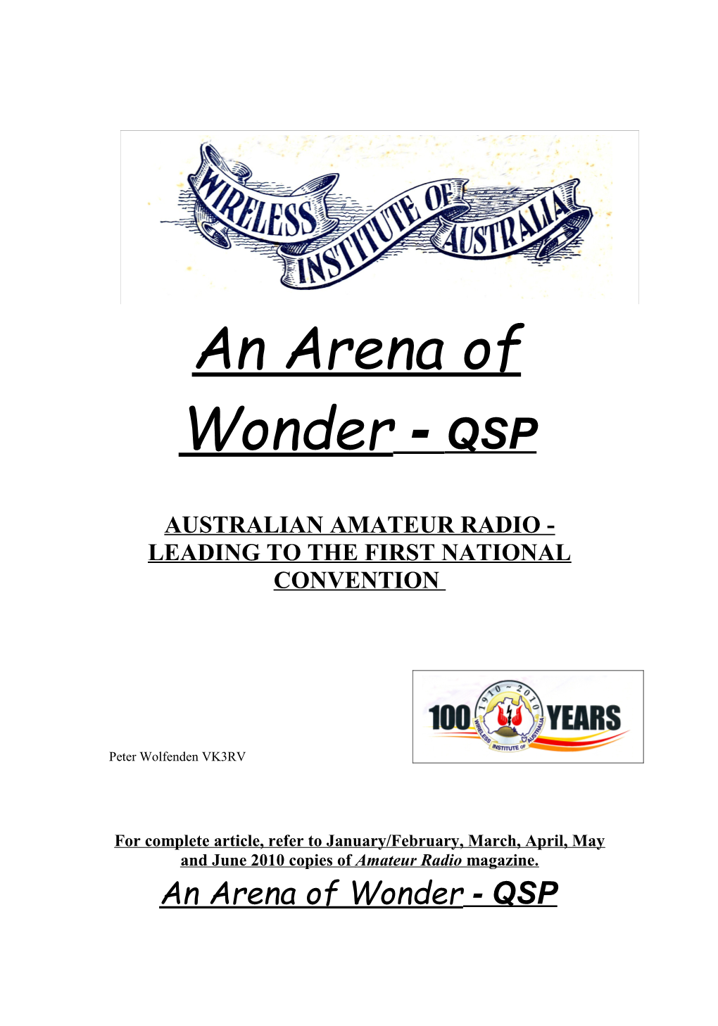 Australian Amateur Radio - Leading to the First National Convention