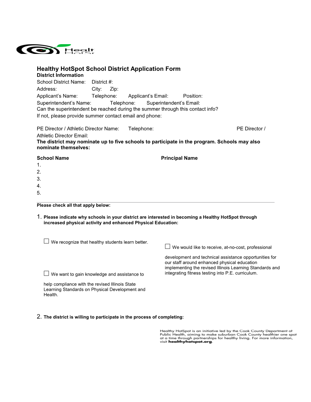 Healthy Hotspot School District Application Form