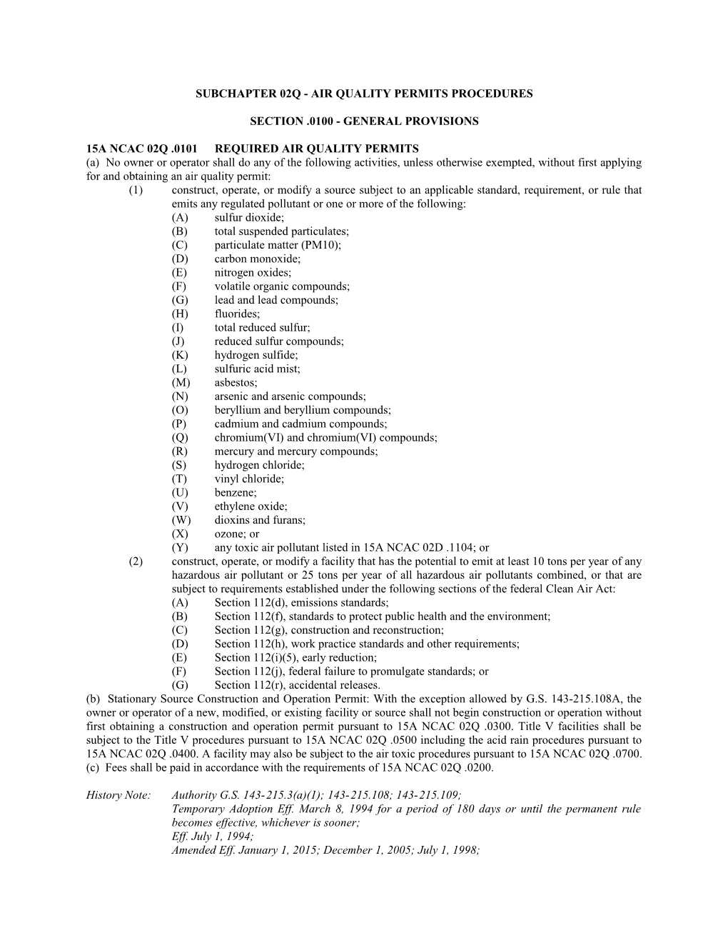 Subchapter 02Q - AIR QUALITY PERMITS PROCEDURES